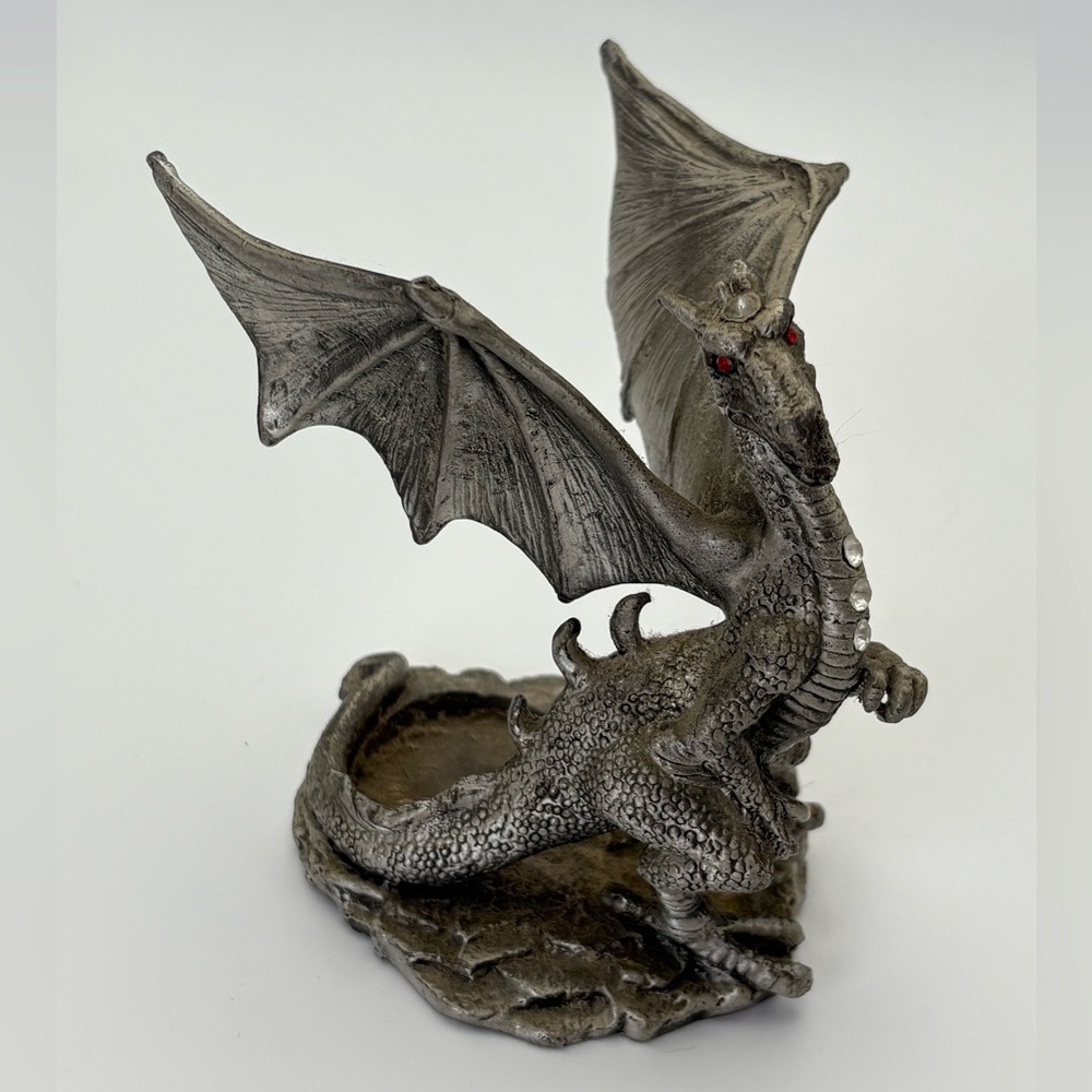 Majestic Vintage Pewter Dragon Figurine Votive Holder - Picture 7 of 12